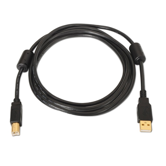 Aisens Cable USB 2.0 para Impresora con Ferrita, Tipo A a Tipo B, 3m, Negro
